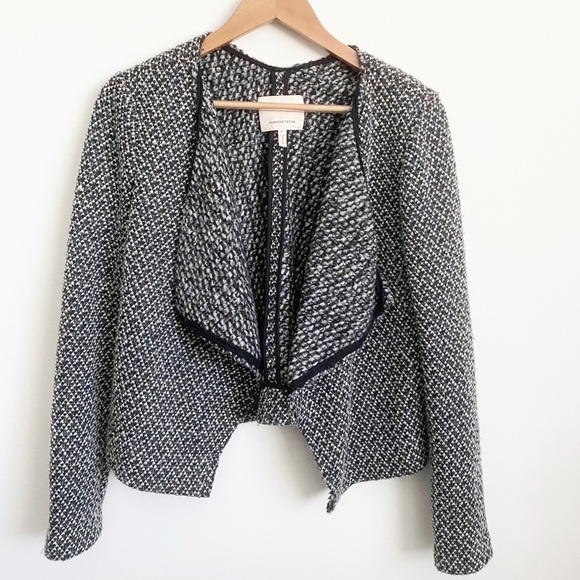 Rebecca Taylor || Marled Knit Open Front Waterfront Sweater Blazer Wide Lapel 6 - Picture 1 of 6